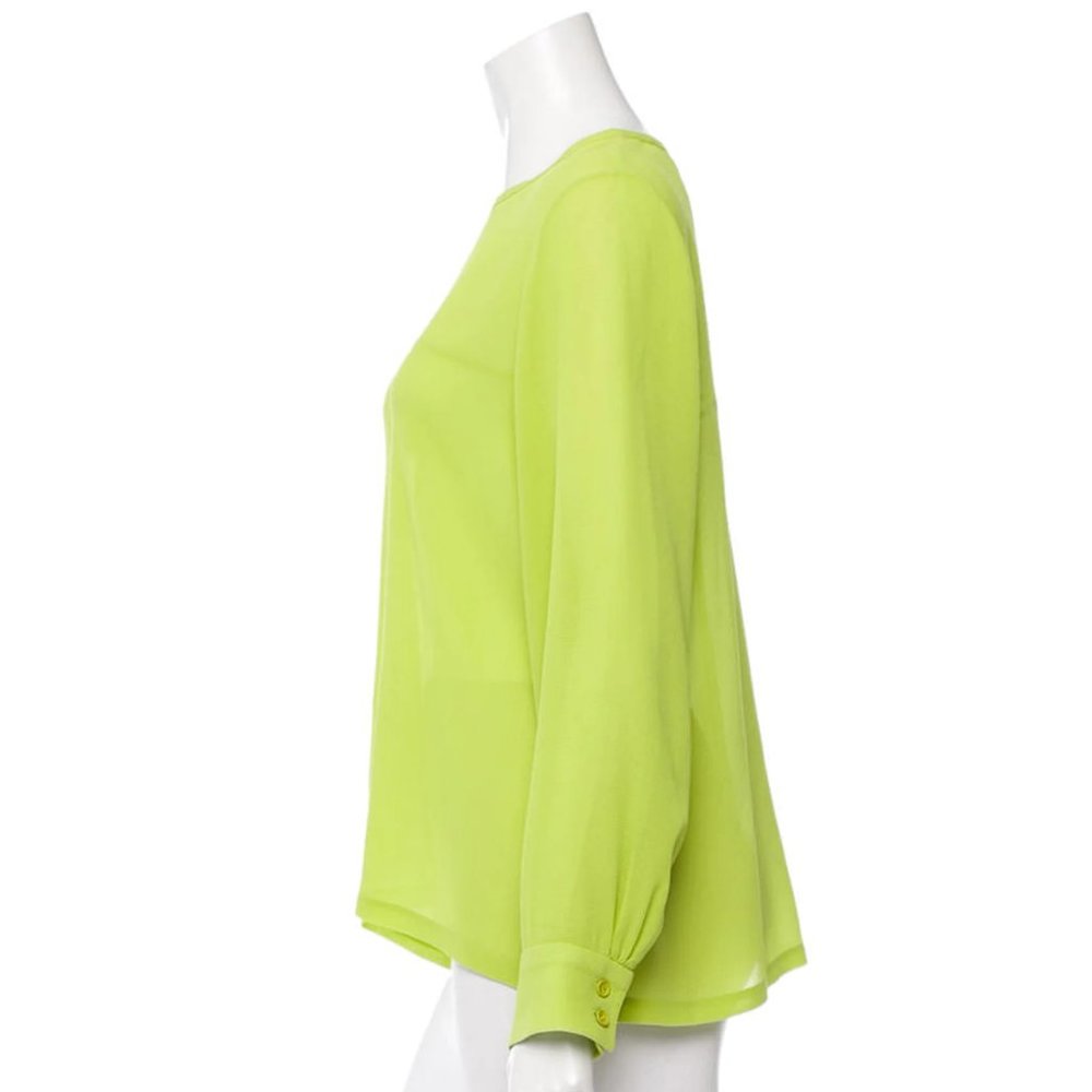 Neon green silk long sleeve top - Picture 2 of 4